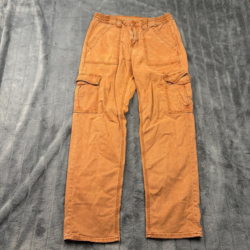 American Eagle Women 6 Cargo Pants Rust Orange Stretch Straight Leg Utility
